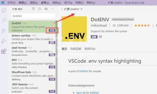 Vscode怎么安装DotENV扩展组件?Vscode安装DotENV扩展组件方法截图