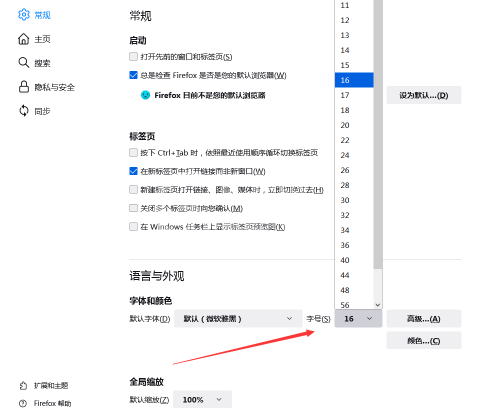 火狐浏览器怎么修改字体大小?火狐浏览器修改字体大小教程截图