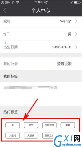 游戏猫APP添加标签的操作过程截图