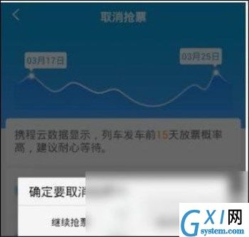 在携程旅行里将抢票订单取消的操作流程截图