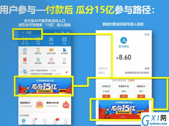 在支付宝里参加瓜分15亿活动的简单操作截图