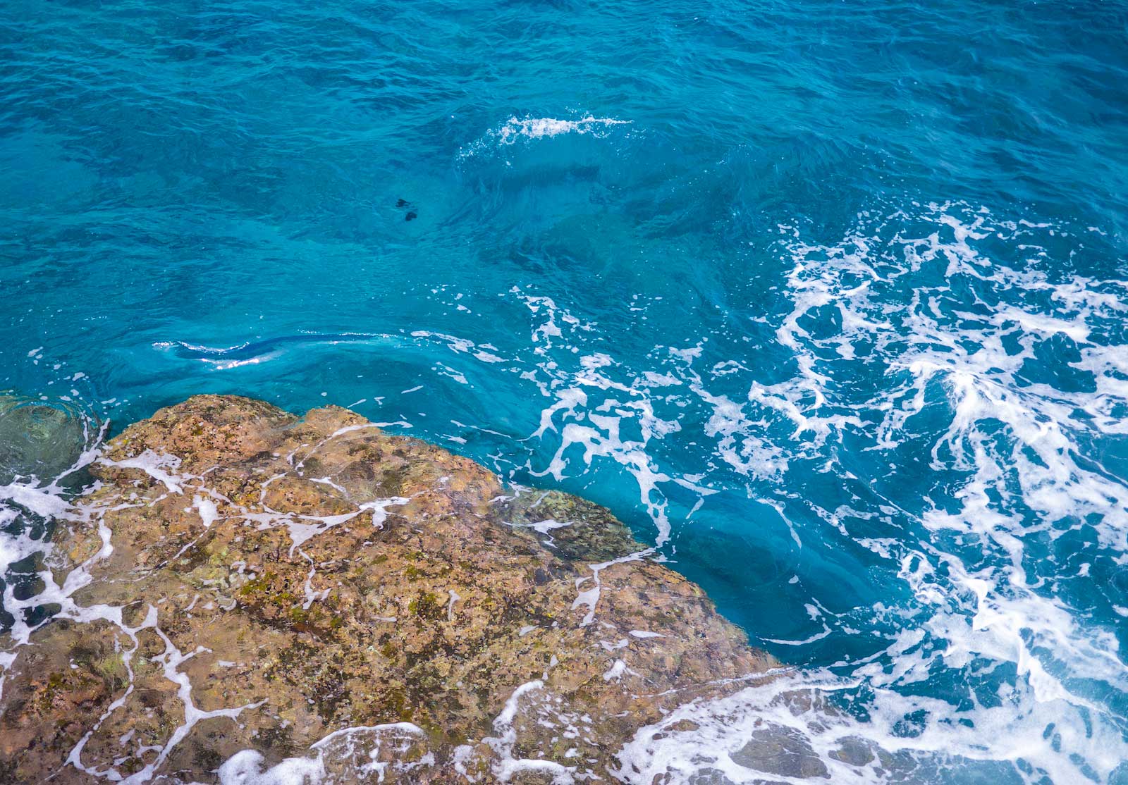 Hawaiian water crashes against the rocks